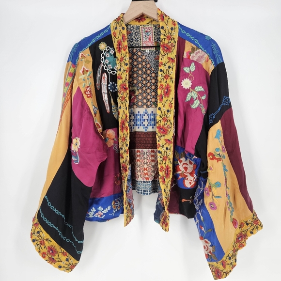 Johnny Was Sweaters - Johnny Was Floral Embroidered Silk Open Front Kimono Cardigan